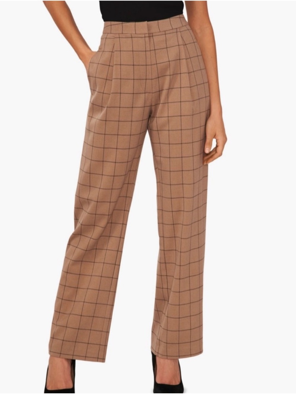Halogen Wide Leg Women's Plaid Work Pants Trousers Brown Size 16 High Rise